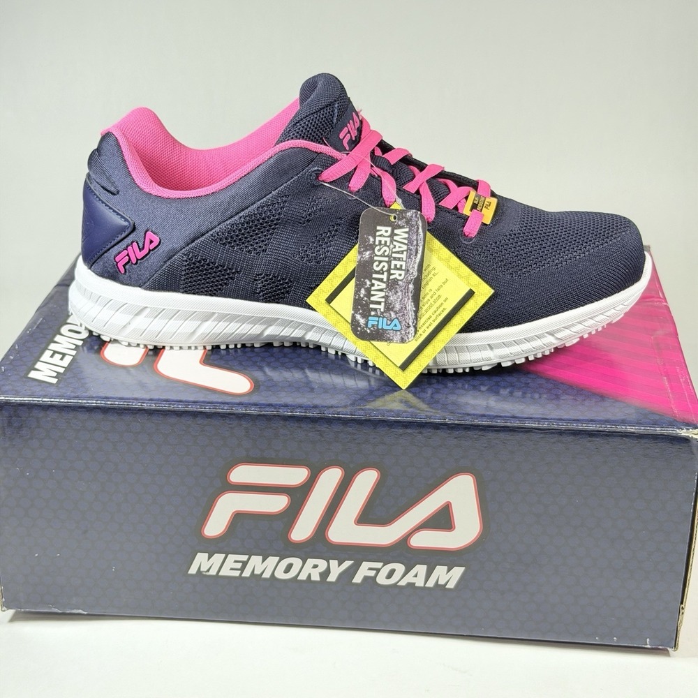Fila Size-11 Memory Techknit SR WR Womens Navy/Pink Canvas Lifestyle Sneakers